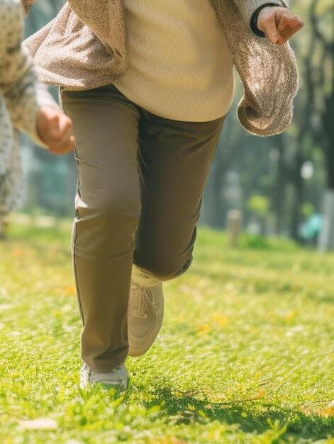 사진 아시아 할머니 와 손녀 가 함께 야외 공원 에서 활동 하고 있다