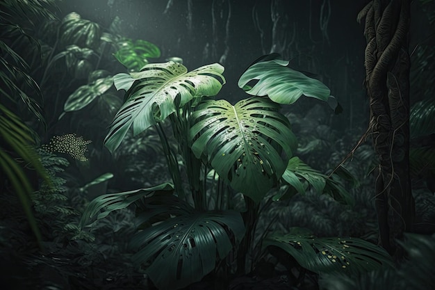 昼間のアジアの緑の熱帯ジャングルの熱帯雨林と太陽の光 AI 生成