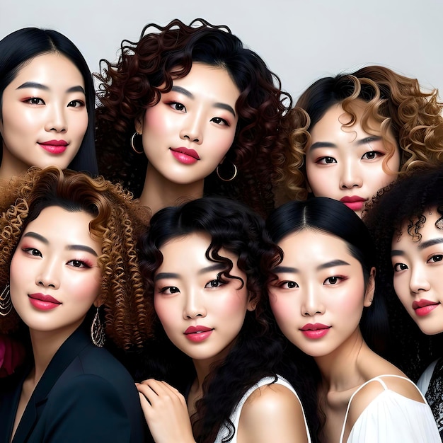 Asian group of woman hairstyle model beauty