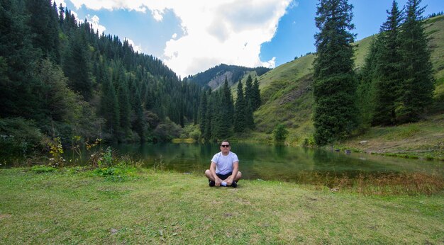 Asian guy in the nature Kazakh