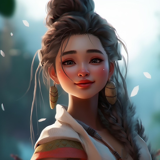 アジアの髪の女の子のアニメ キャラクター