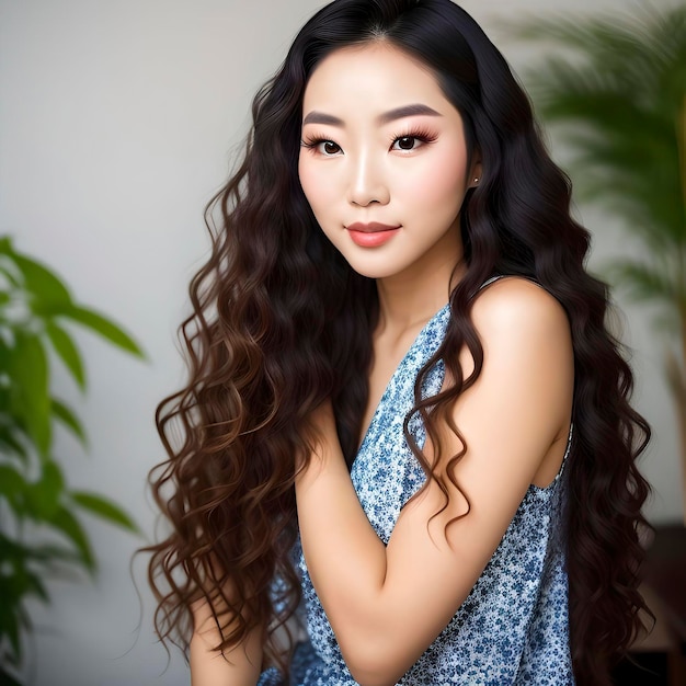 アジアの髪型の女性韓国人モデルの美少女