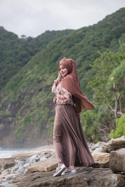 Asian Hijab Model Portrait at Beach