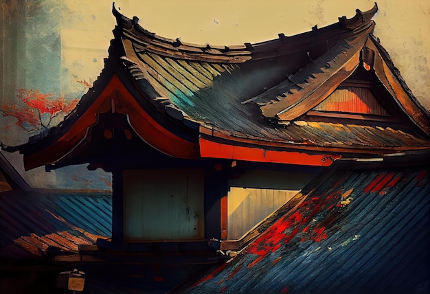 사진 아시아 집 지붕 일러스트레이션 ai 생성