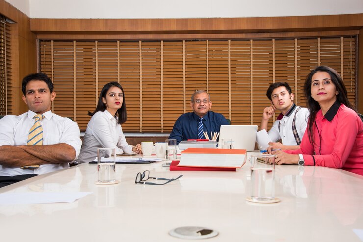 फोटो asian indian business people or corporate culture and working in the office concept with laptop, papers, meetings, presentations and discussions