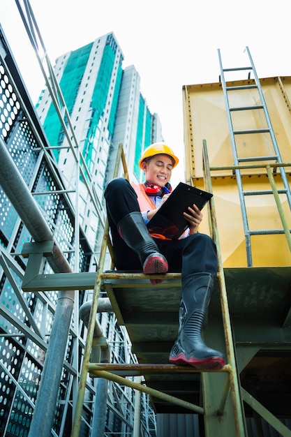 Asian Indonesian construction worker on building site