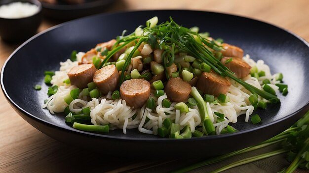 Photo asian inspired dish featuring chopped spring onions incorporate flavors from different asian cuisine