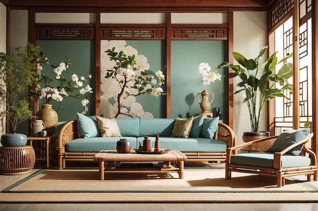 Photo asian inspired living room