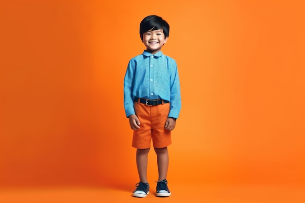 Asian kid on orange studio background cute smiling child portrait generative AI