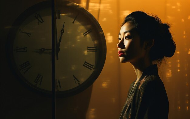 Foto asian lady in time watch bright light minimalist geïsoleerd op een transparante achtergrond