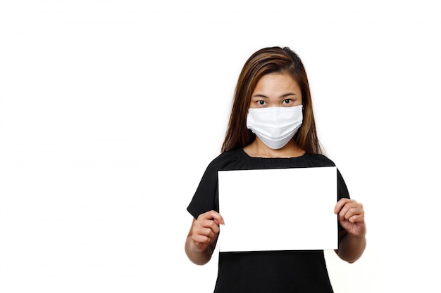 Asian lady standing holding a white plain poster