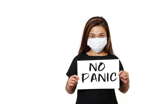 Photo asian lady standing with no panic text