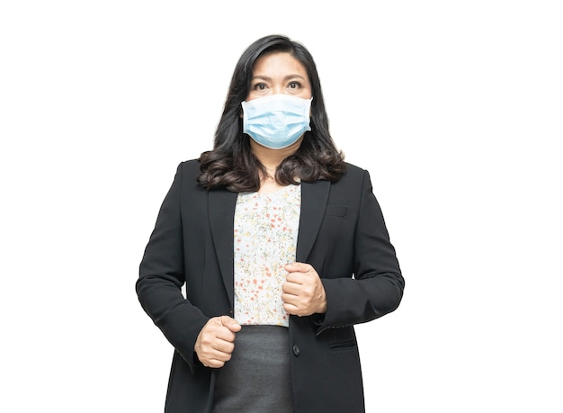 Asian lady wearing mask new normal in office for protect safety infection Covid19 Coronavirus