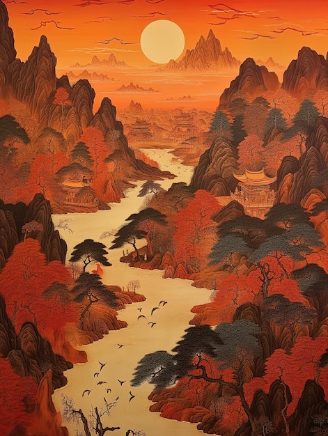 Asian landscape illustration