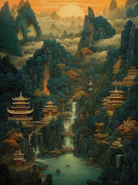 Asian landscape illustration