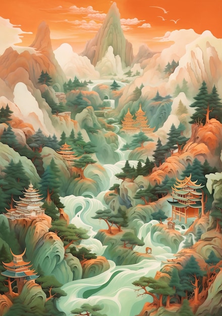 Asian landscape illustration