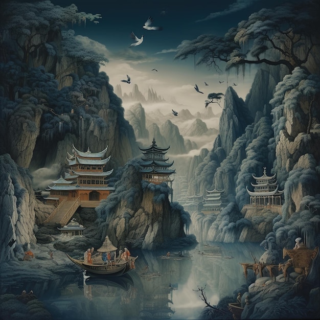Asian landscape illustration