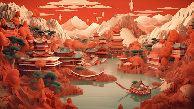 Asian landscape illustration