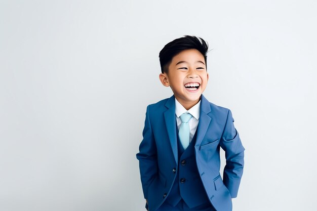 Asian little boy in a blue suit