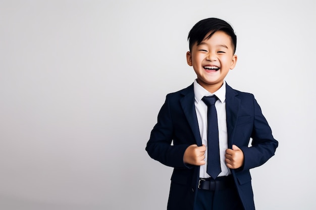 Asian little boy in a navy suit