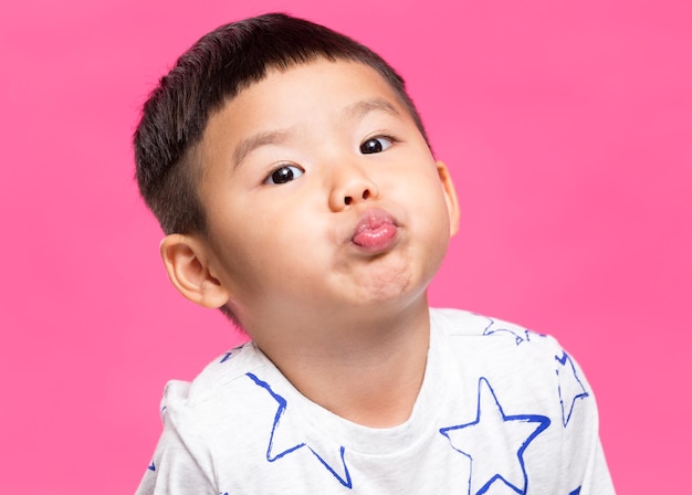 Asian little boy pout his lip