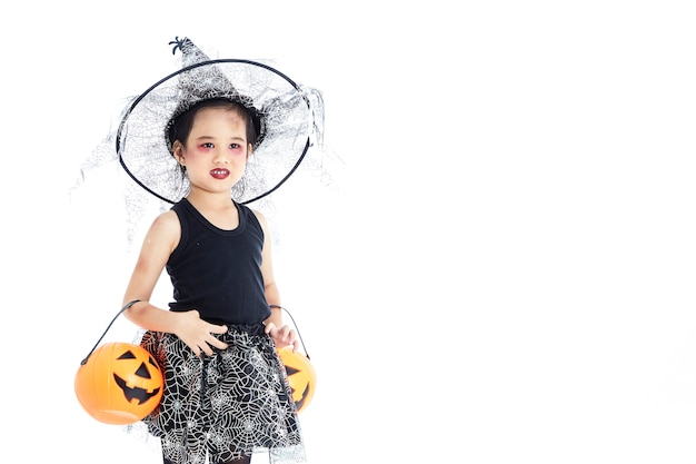 Asian little girl wearing Halloween costume