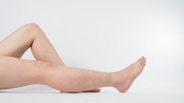 Asian Male barefoot is isolated on white background.