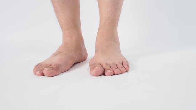 Asian Male barefoot is isolated on white background.