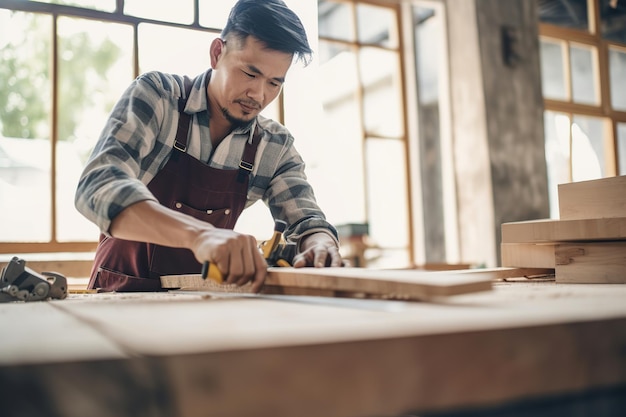 Premium AI Image | Asian male carpenter working AI Generated