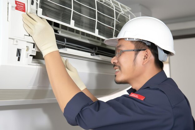 Asian male repairman air conditioner AI Generated