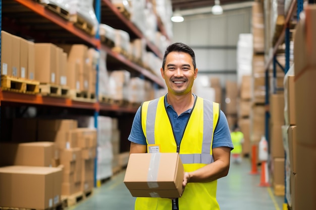 Asian male worker in warehouse AI Generated