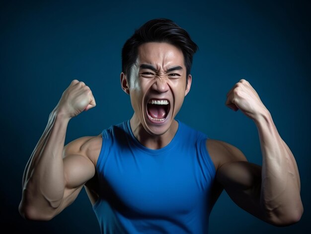 Asian man dressed in sportswear clearly active and full of energy