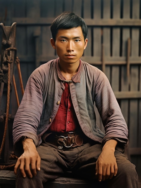 Foto uomo asiatico dei primi anni del 1900 colorato vecchia foto