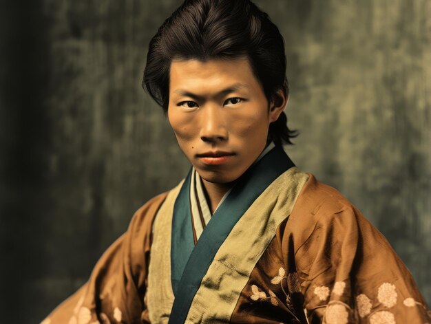 Photo asian man from the early 1900s colored old photo