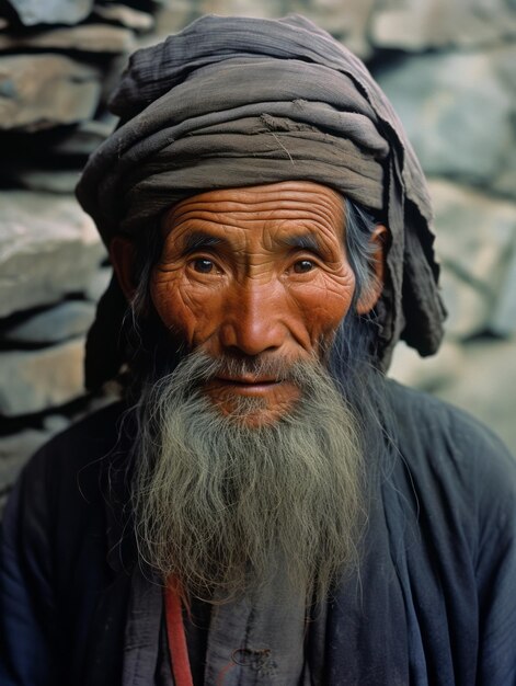 Foto uomo asiatico dei primi anni del 1900 colorato vecchia foto