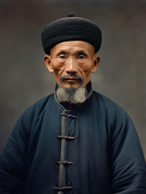 Фото Азиатский мужчина начала 1900-х годов раскрасил старую фотографию