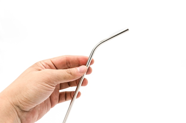 Asian man hand holding Curve Stainless straw