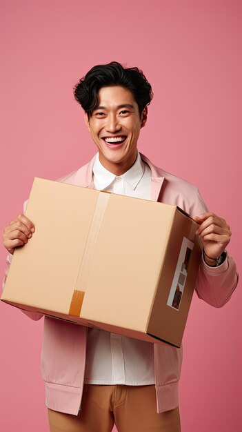 Asian man holding a box