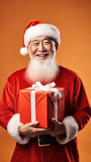 Asian man holding christmas gift box