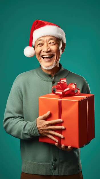 Asian man holding christmas gift box