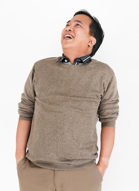 Photo asian man lean back laughing concept