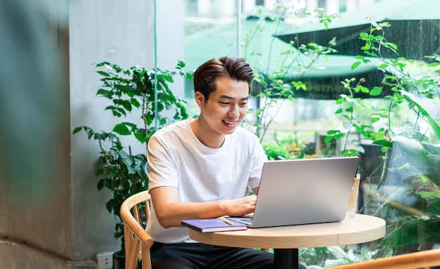 Asian man sitting at coffee shop