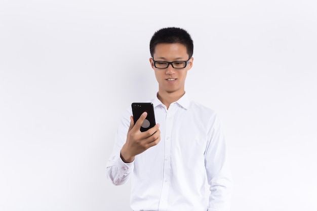 Asian man use smartphone in background