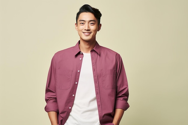 An asian man wearing double pocket fashion