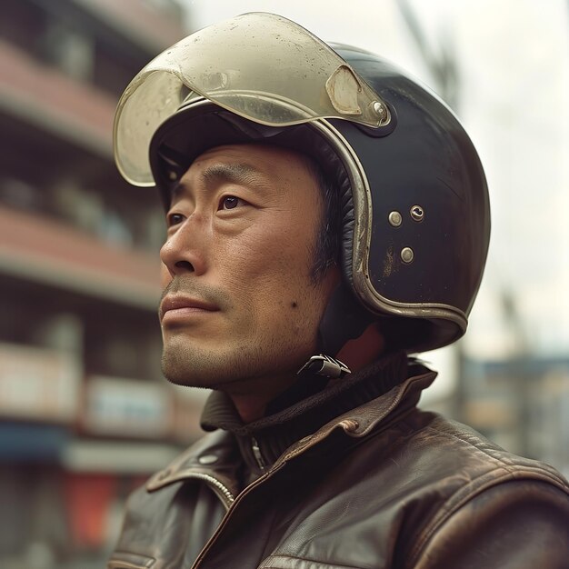 A Asian man wearing a rider helmet Ai generative