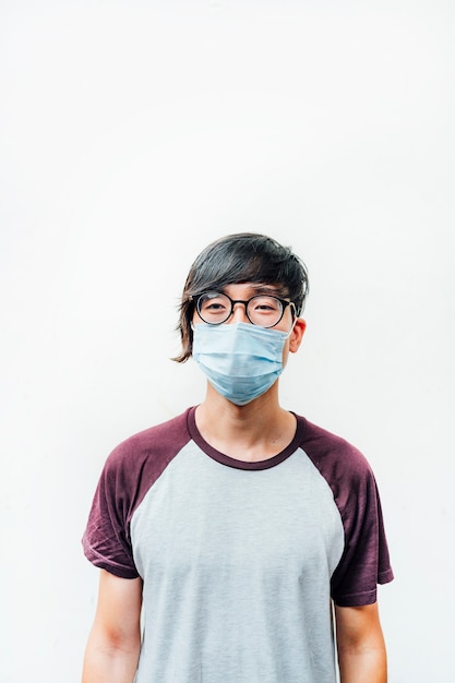 Asian man with mask and glasses