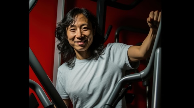 Asian man working out at the gym