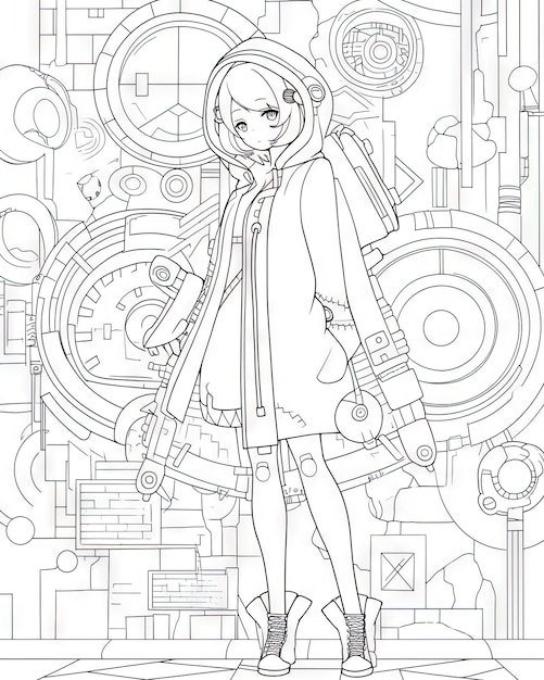 아시아 만화 캐릭터 일러스트레이션 컬러링 책 페이지 일본 애니메이션 디자인 만화 아트 템플릿