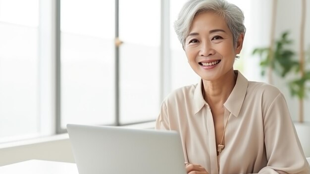 Asian mature businesswoman using laptop in the office