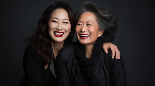 Asian mature two women smile